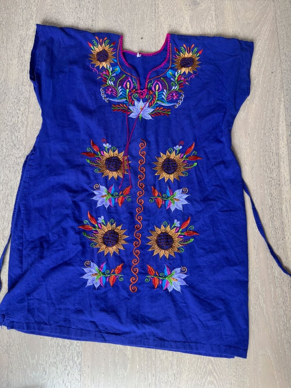 Vintage Mexican Purple Embroidered Floral Tunic Dress Womens Medium - Picture 4 of 5